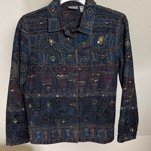 CHICO'S Embellished Denim Jacket Size 1